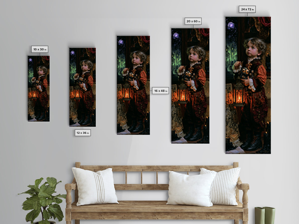 The Child Who Caught A Moon-Spawn, Lovecraftian Portrait Art, Tall Narrow Wall Art, Canvas Print, Gothic Wall Decor, Halloween Portrait Art