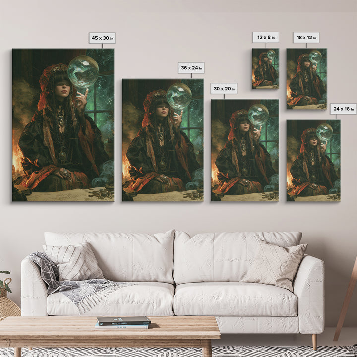 The Oracle Of The Glass Depths, Macabre Victorian Decor, Vertical Wall Art, Framed Canvas Print, Gothic Wall Decor, Halloween Portrait Art