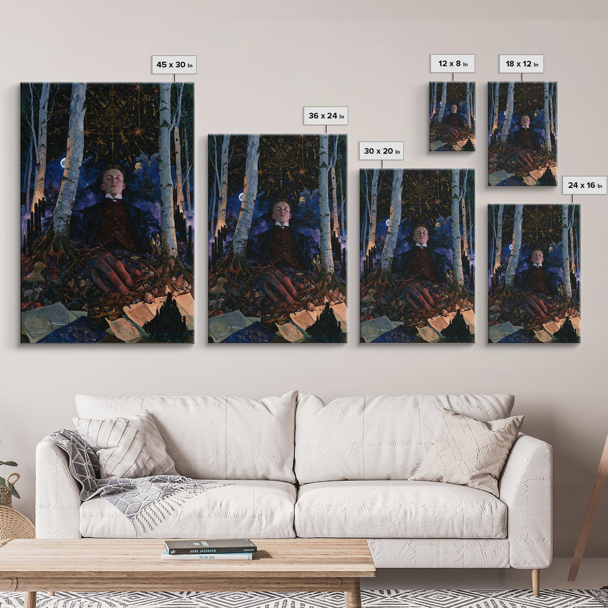 The Sleeper In The Birch Grove, Antique Gothic Portrait, Vertical Wall Art, Canvas Print, Gothic Wall Decor, Halloween Portrait Art