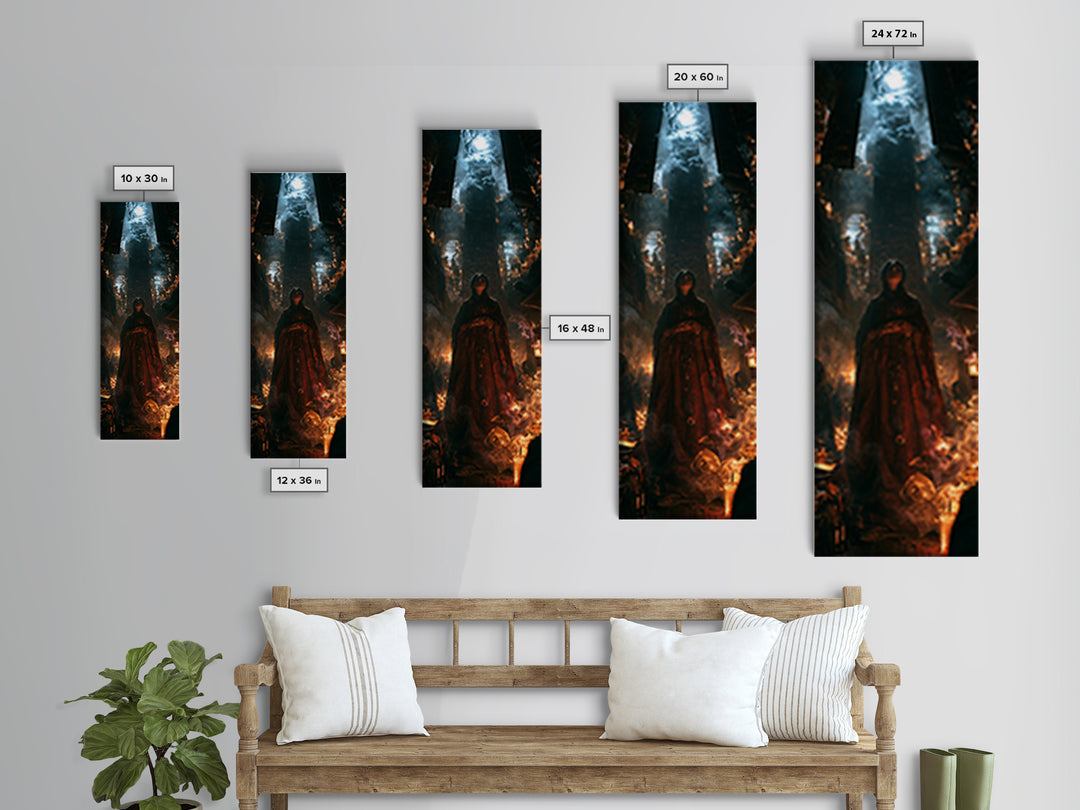 The Lantern Market Beyond The Veil, Antique Gothic Portrait, Tall Narrow Wall Art, Canvas Print, Gothic Wall Decor, Halloween Portrait Art