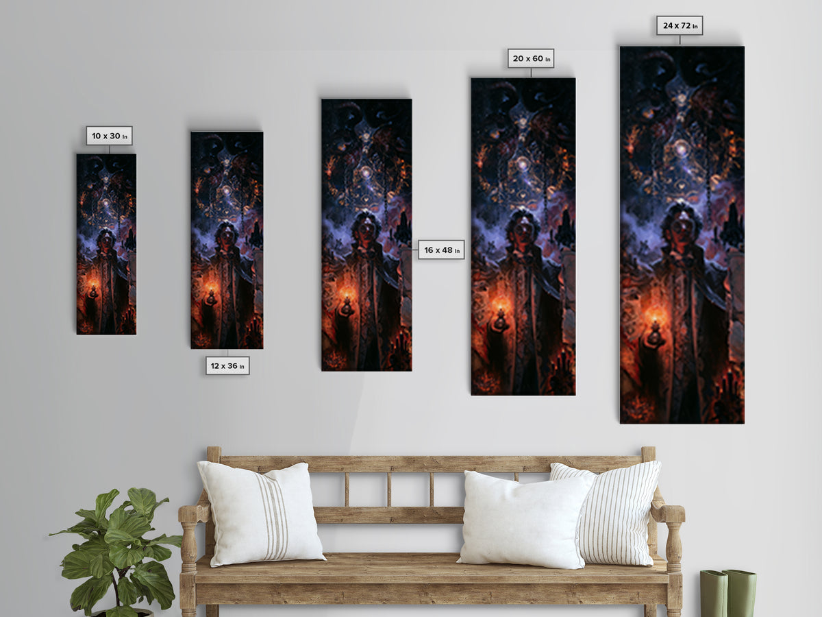 The Moonlit Shoggoth Menagerie, Dark Academia Wall Art, Tall Narrow Wall Art, Framed Canvas Print, Gothic Wall Decor, Halloween Portrait Art