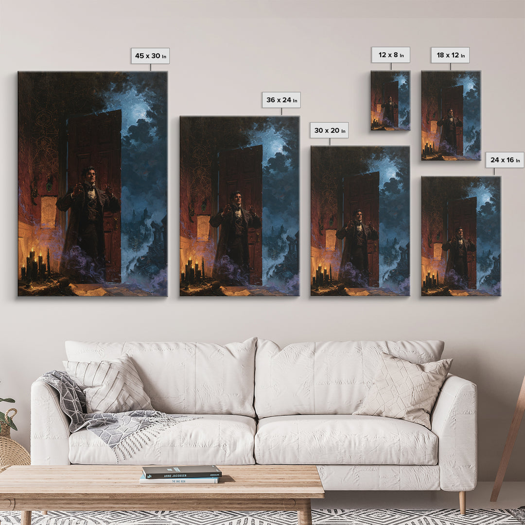 The Thirteenth Door Of Arkham House, Lovecraftian Portrait Art, Vertical Wall Art, Canvas Print, Gothic Wall Decor, Halloween Portrait Art