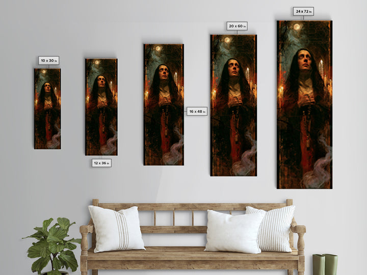 The Nun Of The Endless Constellation, Macabre Victorian Decor, Tall Narrow Wall Art, Framed Canvas Print, Gothic Wall Decor