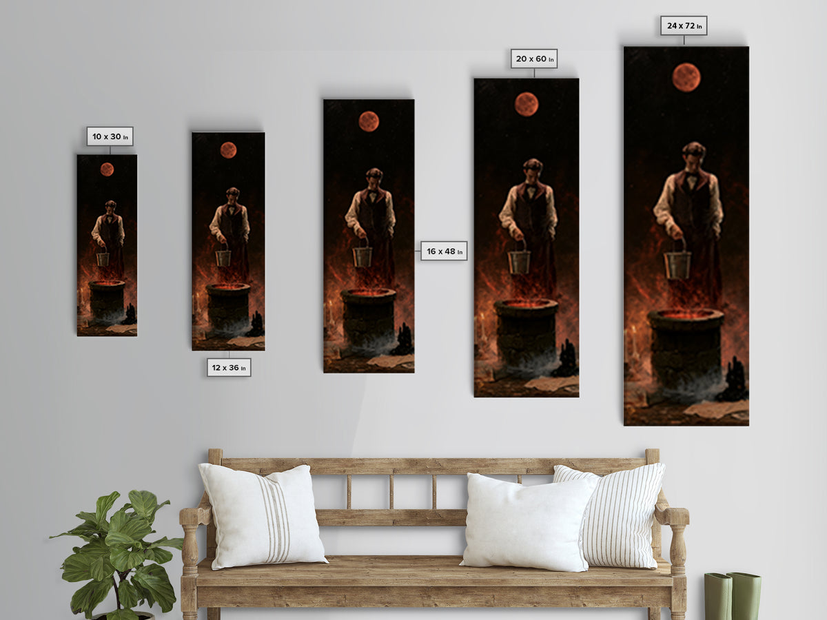 The Dreamwell Beneath Miskatonic, Victorian Horror Portrait, Tall Narrow Wall Art, Canvas Print, Gothic Wall Decor, Halloween Portrait Art