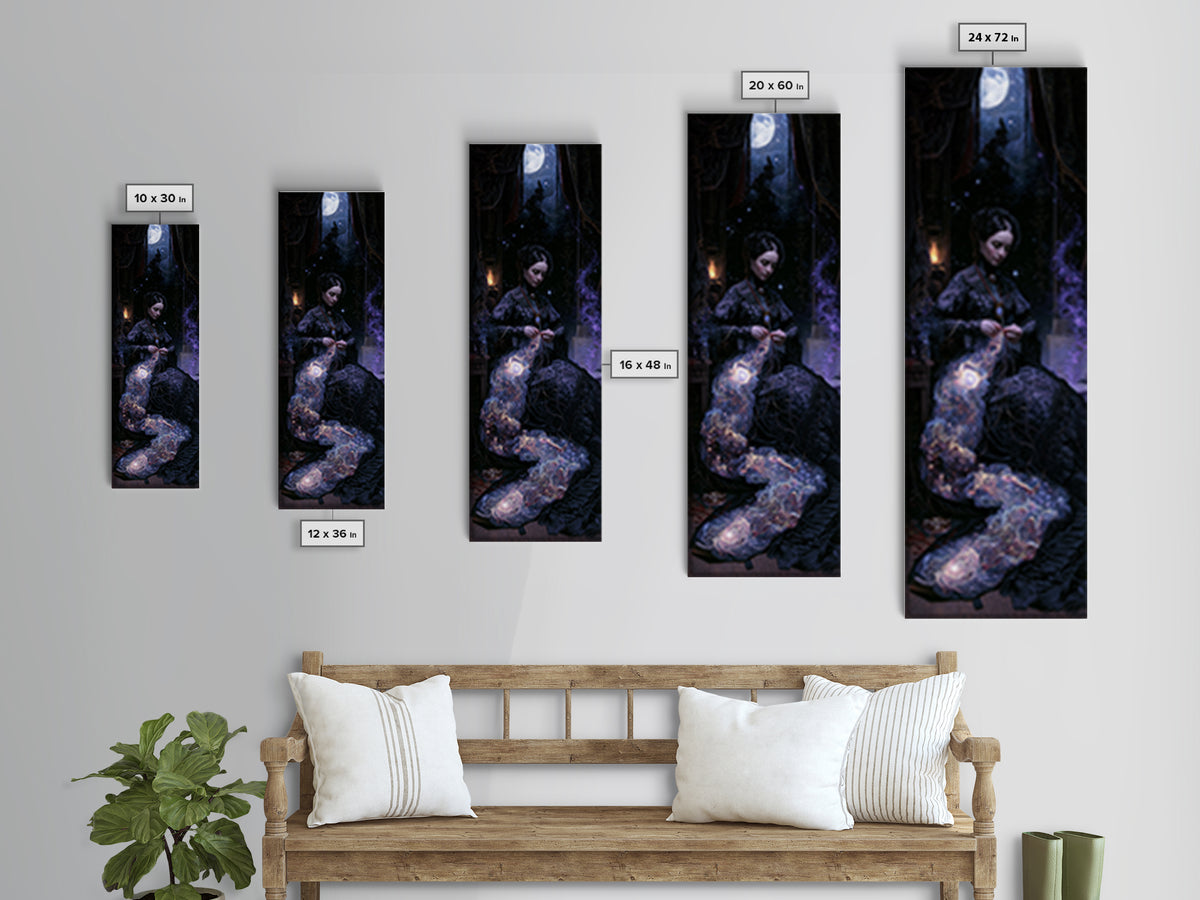 The Seamstress Of Living Nebulae, Victorian Cosmic Horror, Tall Narrow Wall Art, Framed Canvas Print, Gothic Wall Decor