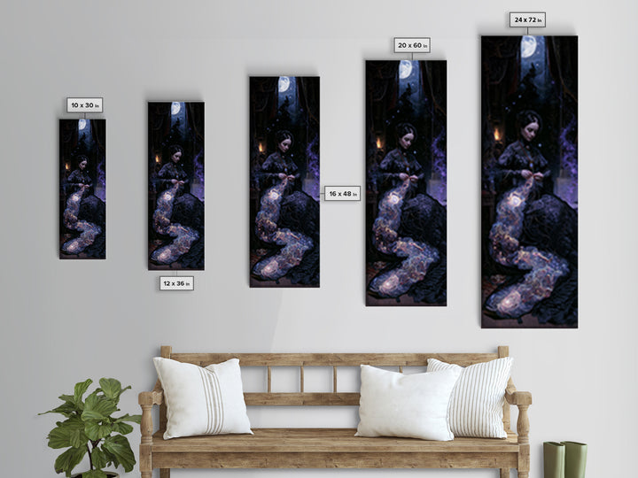 The Seamstress Of Living Nebulae, Victorian Cosmic Horror, Tall Narrow Wall Art, Framed Canvas Print, Gothic Wall Decor