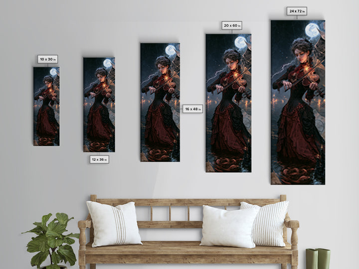 The Violinist Of The Drowned Moon, Victorian Gothic Art, Tall Narrow Wall Art, Framed Canvas Print, Gothic Wall Decor, Dark Fantasy Art