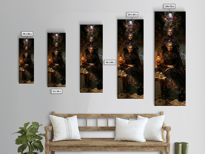 The Tea Party At Innsmouth Pier, Antique Gothic Portrait, Tall Narrow Wall Art, Canvas Print, Gothic Wall Decor, Halloween Portrait Art