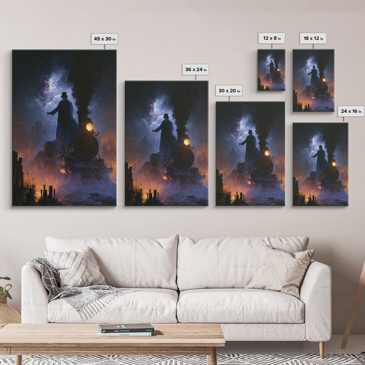 The Phantom Train To Kadath, Dark Academia Wall Art, Vertical Wall Art, Canvas Print, Gothic Wall Decor, Halloween Portrait Art