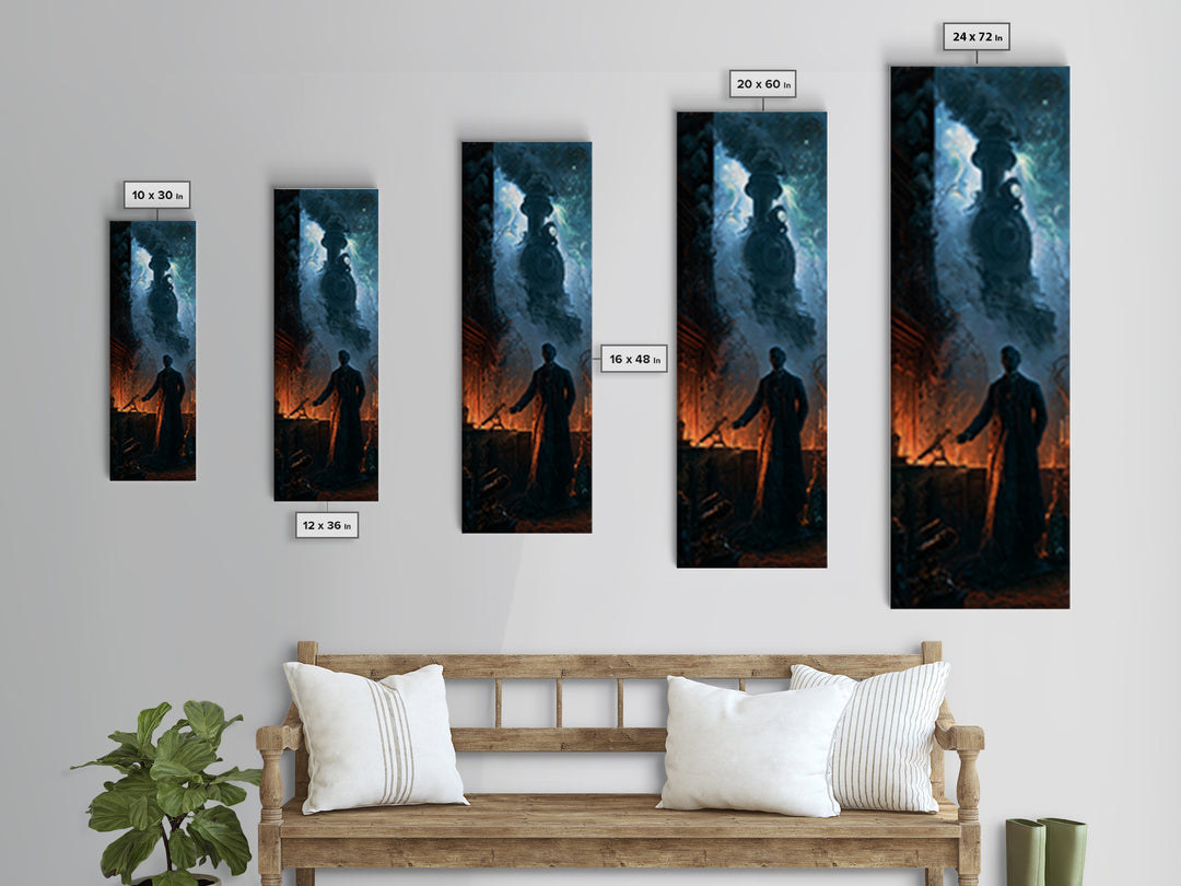 The Phantom Train To Kadath, Macabre Victorian Decor, Tall Narrow Wall Art, Canvas Print, Gothic Wall Decor, Halloween Portrait Art