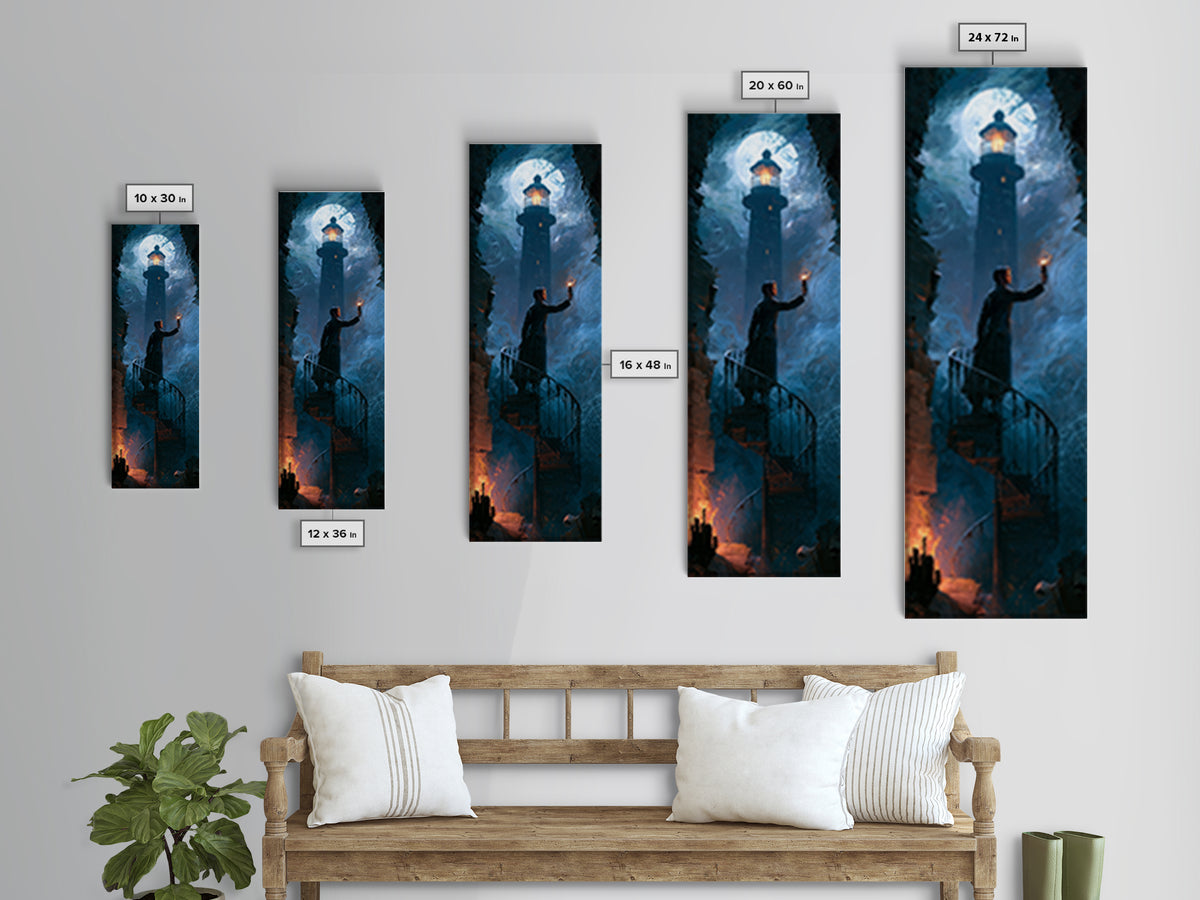 The Last Lighthouse Of Y’Ha-Nthlei, Macabre Victorian Decor, Tall Narrow Wall Art, Canvas Print, Gothic Wall Decor, Halloween Portrait Art