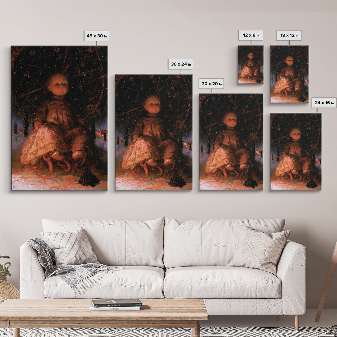 The Doll From Beyond The Void, Victorian Horror Portrait, Vertical Wall Art, Canvas Print, Gothic Wall Decor, Halloween Portrait Art