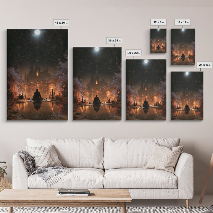 The Mirror Lake Of Lost Constellations, Victorian Gothic Art, Vertical Wall Art, Canvas Print, Gothic Wall Decor, Halloween Portrait Art