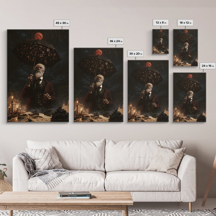 The Umbrella Of The Outer Rain, Dark Academia Wall Art, Vertical Wall Art, Canvas Print, Gothic Wall Decor, Halloween Portrait Art