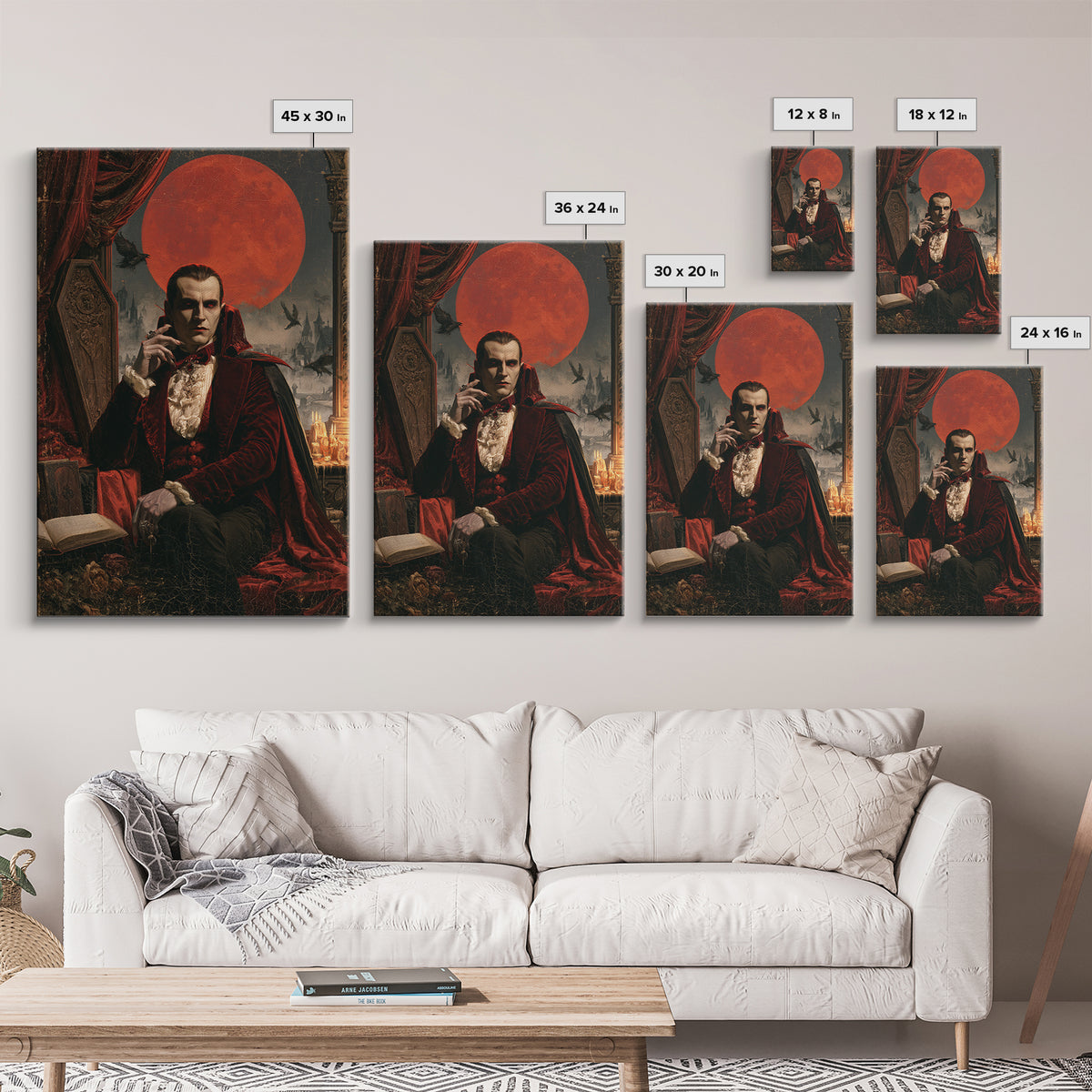 The Crimson Count, Victorian Vampire Portrait, Vertical Canvas Print, Macabre Home Decor, Antique Horror Decor, Classic Monster Art