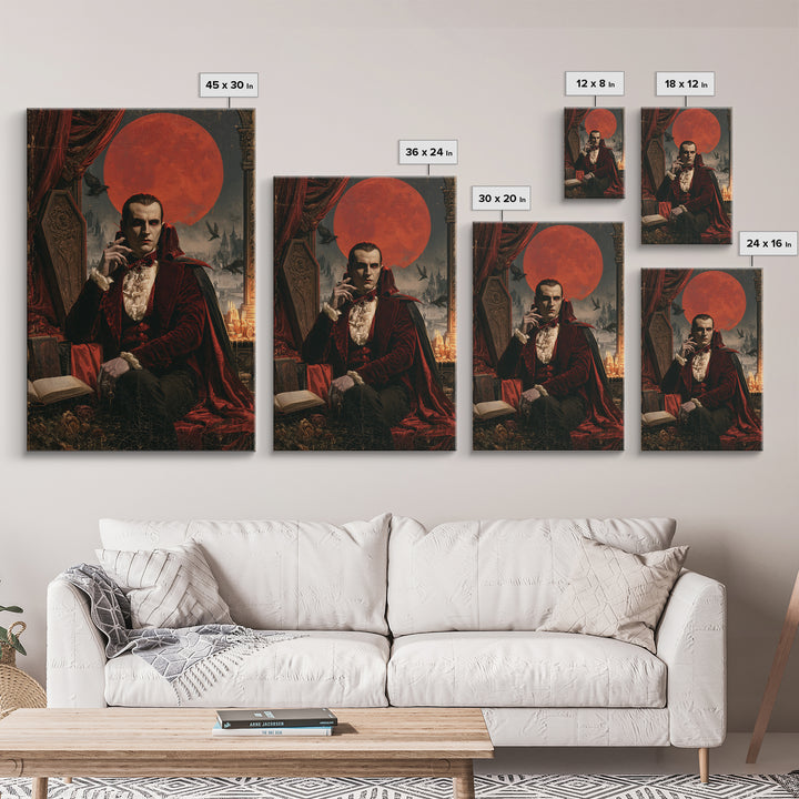 The Crimson Count, Victorian Vampire Portrait, Vertical Canvas Print, Macabre Home Decor, Antique Horror Decor, Classic Monster Art