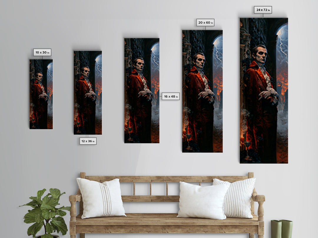 The Crimson Count, Victorian Vampire Portrait, Tall Narrow Canvas Print, Antique Style Decor, Gothic Wall Decor, Classic Monster Art