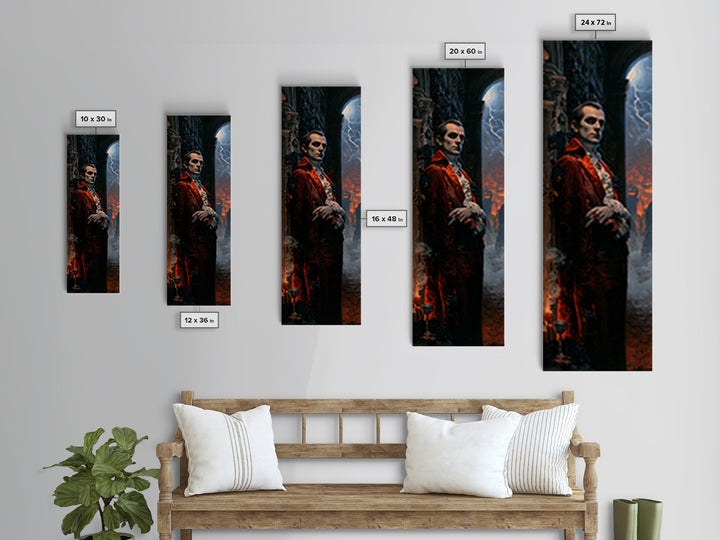 The Crimson Count, Victorian Vampire Portrait, Tall Narrow Canvas Print, Antique Style Decor, Gothic Wall Decor, Classic Monster Art