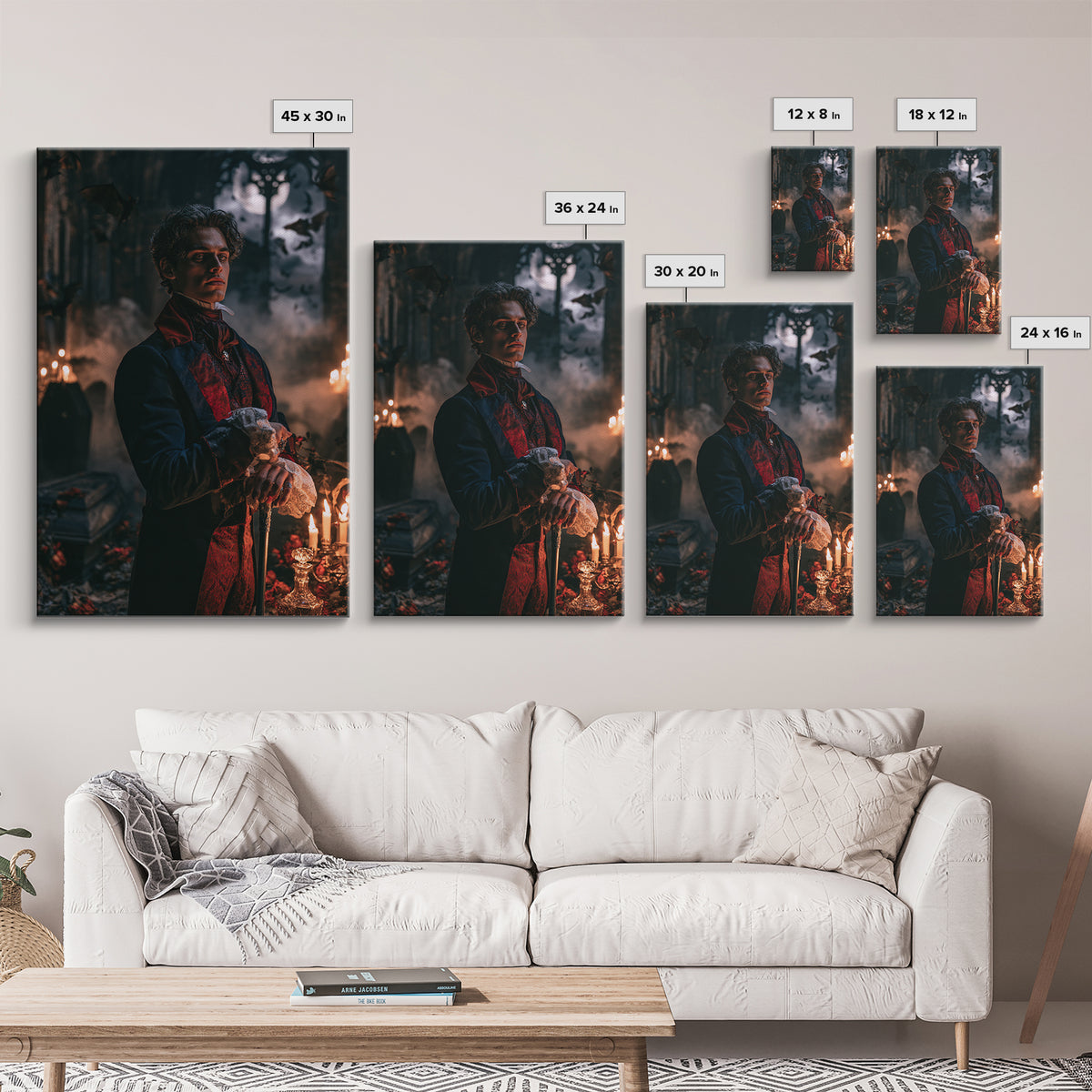 The Moonlit Viscount, Victorian Vampire Portrait, Vertical Canvas Print, Gothic Home Decor, Gothic Wall Decor, Classic Monster Art