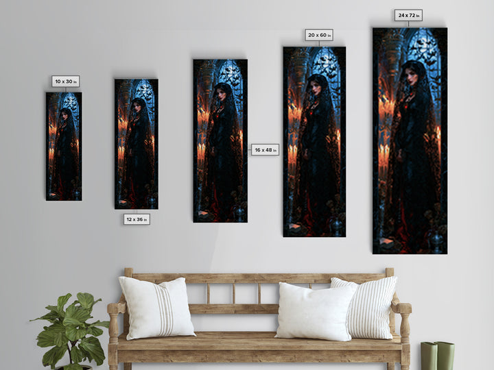The Widow Of Black Veils, Victorian Vampire Portrait, Tall Narrow Canvas Print, Dark Academia Decor, Classic Monster Art