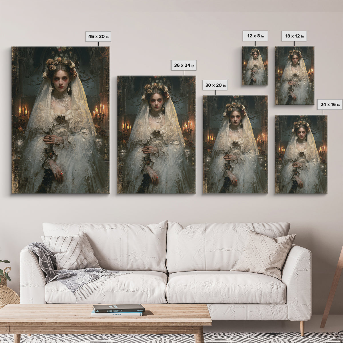 The Chapel Crypt Bride, Victorian Vampire Portrait, Vertical Canvas Print, Macabre Home Decor, Spooky Season Decor, Classic Monster Art