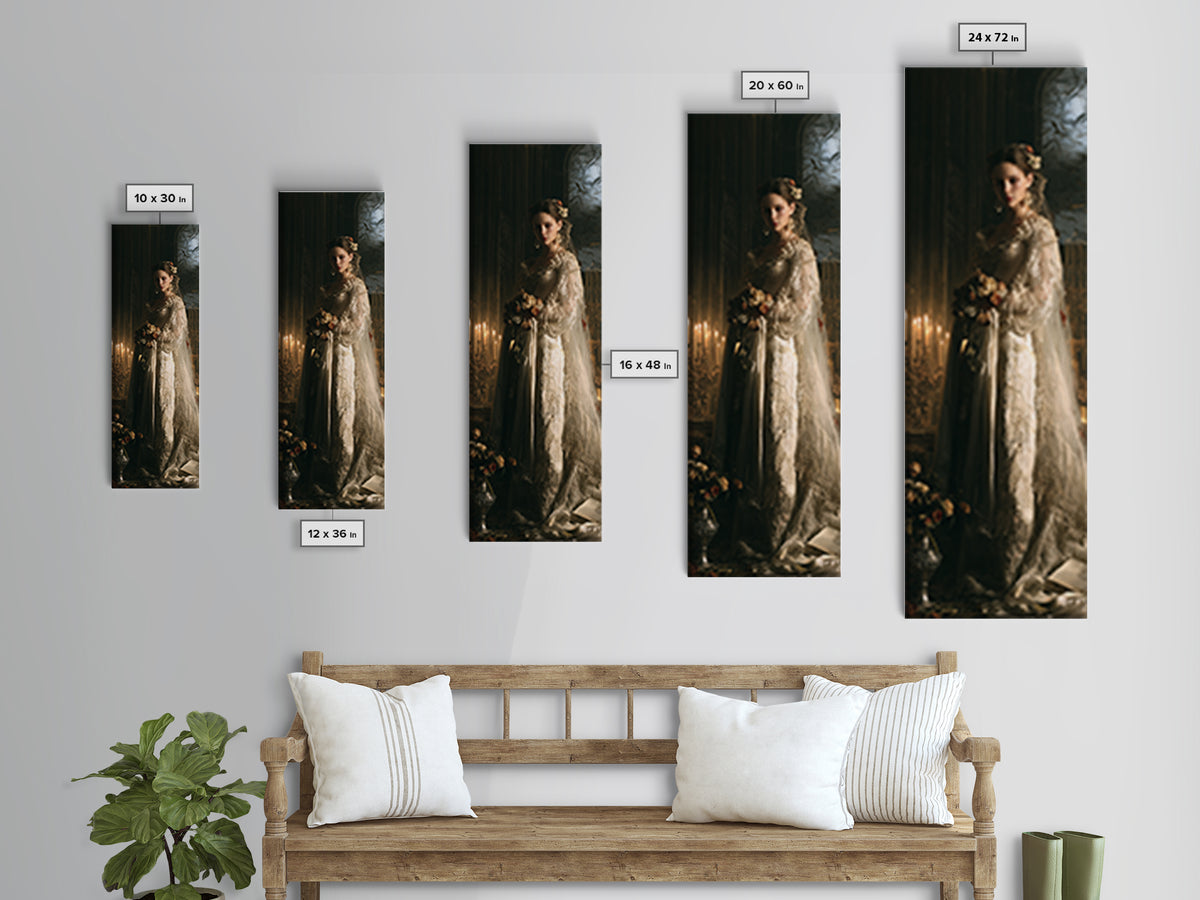 The Chapel Crypt Bride, Victorian Vampire Portrait, Tall Narrow Canvas Print, Classic Halloween Decor, Classic Monster Art