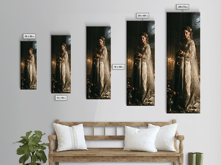 The Chapel Crypt Bride, Victorian Vampire Portrait, Tall Narrow Canvas Print, Classic Halloween Decor, Classic Monster Art