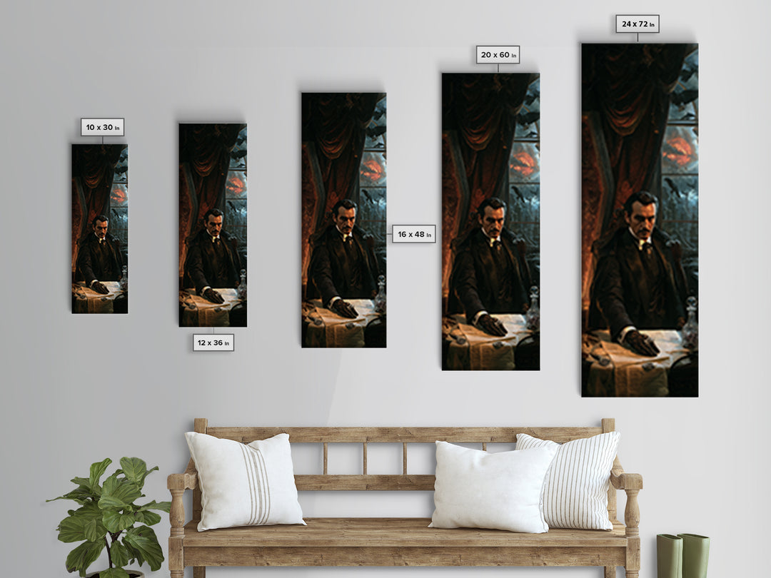 The Nocturne Barrister, Victorian Vampire Portrait, Tall Narrow Canvas Print, Macabre Home Decor, Canvas Print, Classic Monster Art