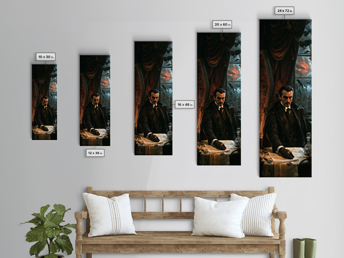 The Nocturne Barrister, Victorian Vampire Portrait, Tall Narrow Canvas Print, Macabre Home Decor, Canvas Print, Classic Monster Art