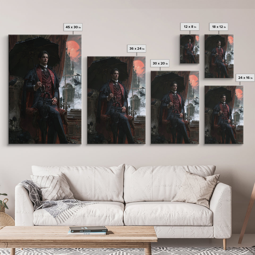 The Cemetery Gentleman, Victorian Vampire Portrait, Vertical Canvas Print, Gothic Home Decor, Gothic Wall Decor, Classic Monster Art