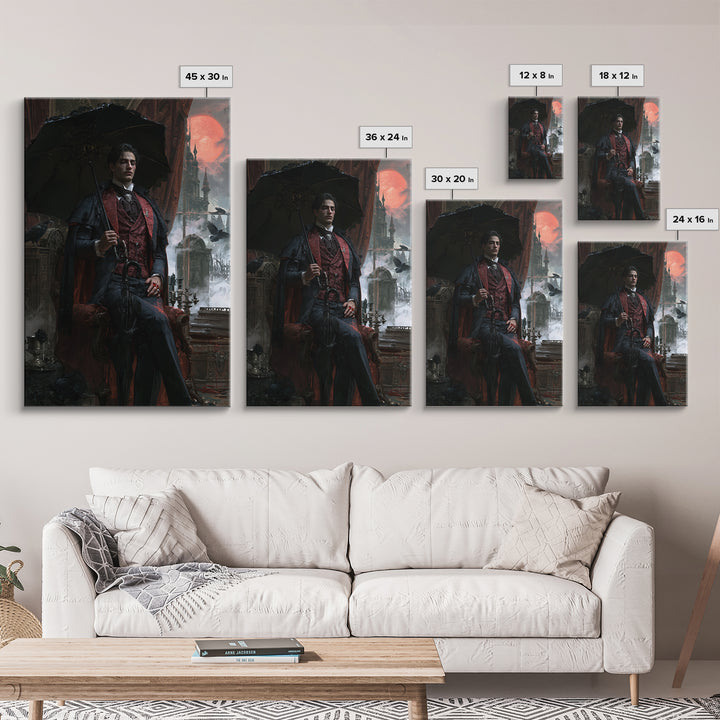 The Cemetery Gentleman, Victorian Vampire Portrait, Vertical Canvas Print, Gothic Home Decor, Gothic Wall Decor, Classic Monster Art