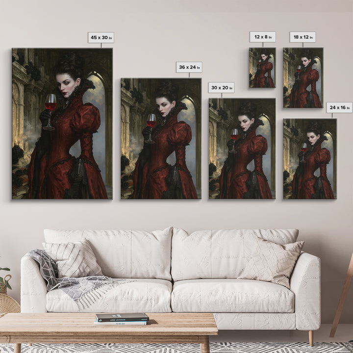 The Scarlet Thirst Duchess, Victorian Vampire Portrait, Vertical Canvas Print, Gothic Home Decor, Gothic Wall Decor, Classic Monster Art