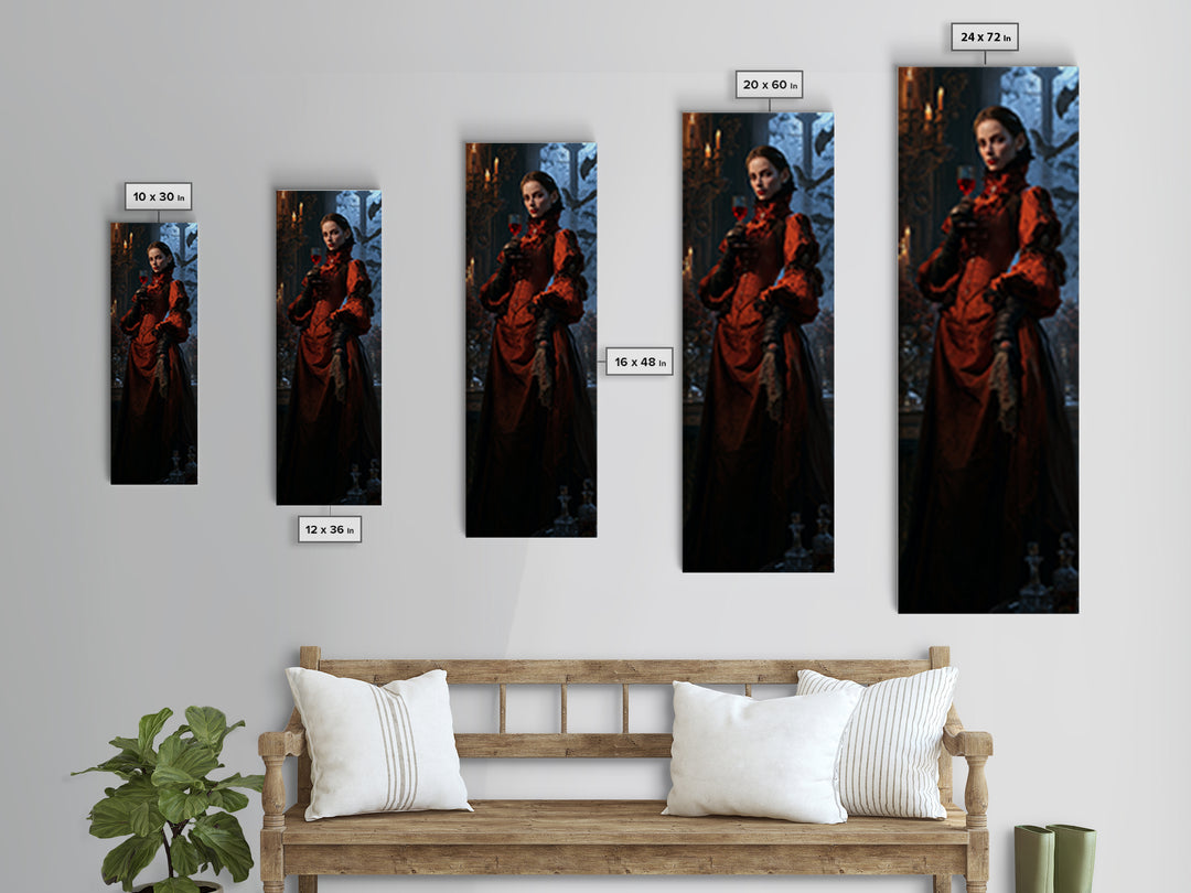 The Scarlet Thirst Duchess, Victorian Vampire Portrait, Tall Narrow Canvas Print, Antique Style Decor, Classic Monster Art