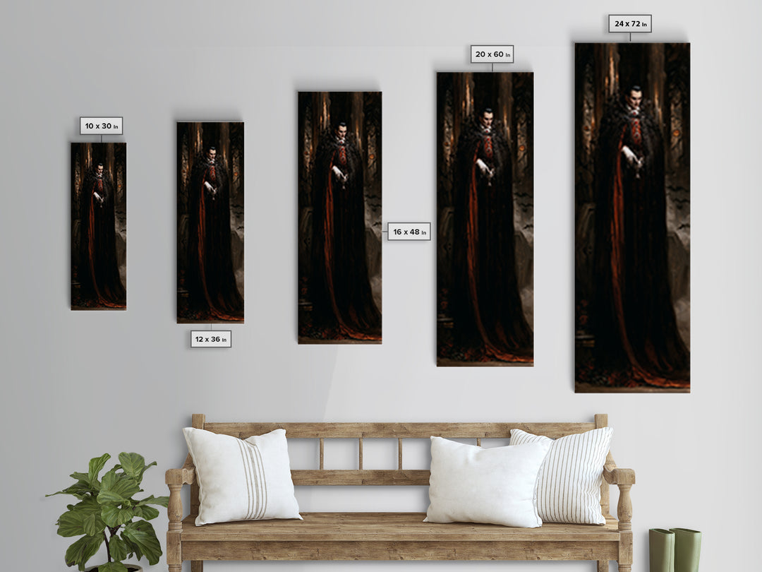 The Last Carpathian Lord, Victorian Vampire Portrait, Tall Narrow Canvas Print, Antique Style Decor, Gothic Wall Decor, Classic Monster Art