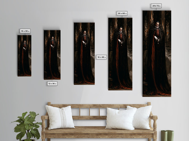The Last Carpathian Lord, Victorian Vampire Portrait, Tall Narrow Canvas Print, Antique Style Decor, Gothic Wall Decor, Classic Monster Art