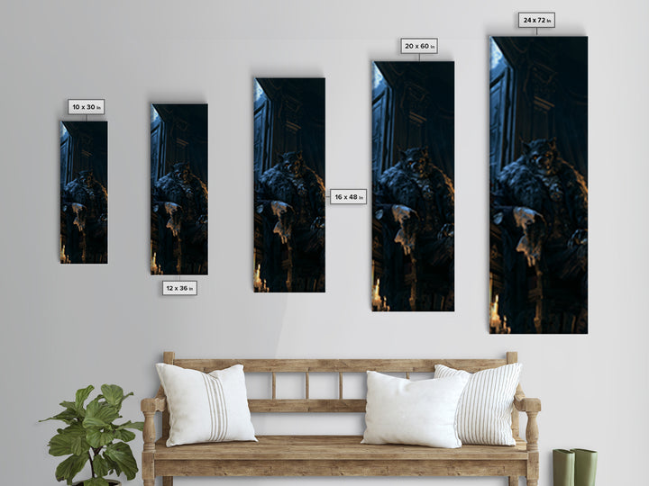 The Silver-Wolf Heir, Victorian Werewolf Portrait, Tall Narrow Canvas Print, Antique Style Decor, Classic Monster Art
