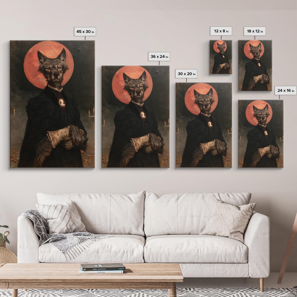 The Wolf Moon Governess, Victorian Werewolf Portrait, Vertical Canvas Print, Antique Style Decor, Spooky Season Decor, Classic Monster Art