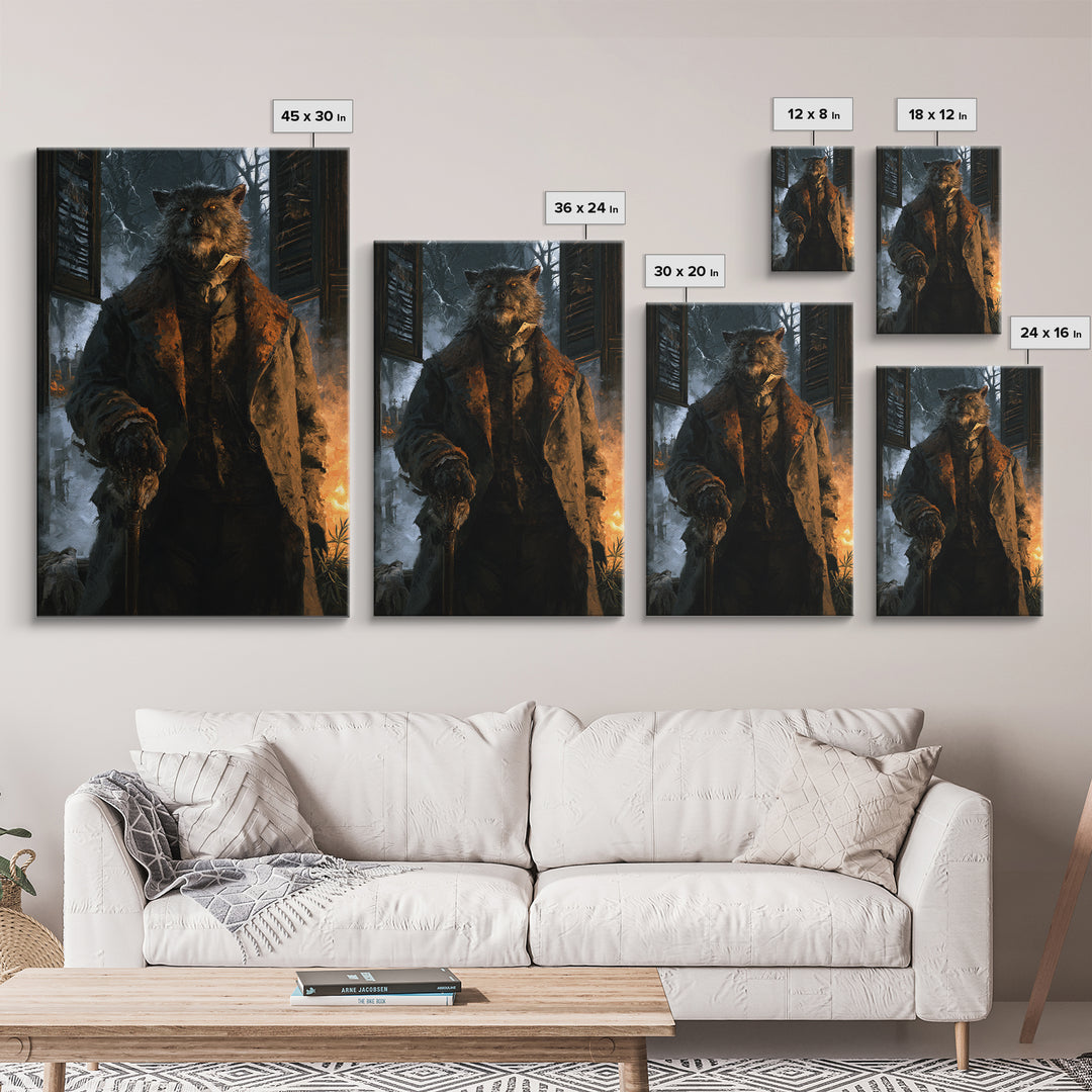 The Moorland Huntsman, Victorian Werewolf Portrait, Vertical Canvas Print, Classic Halloween Decor, Classic Monster Art