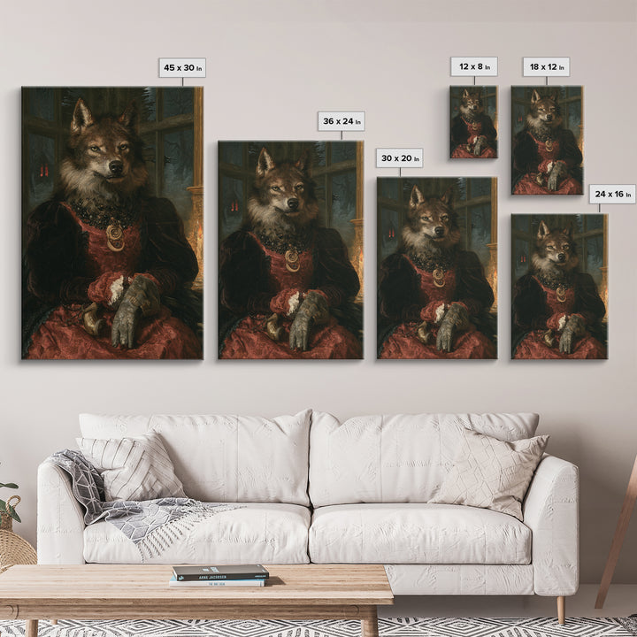 The Velvet Lycan Duchess, Victorian Werewolf Portrait, Vertical Canvas Print, Gothic Home Decor, Gothic Wall Decor, Classic Monster Art