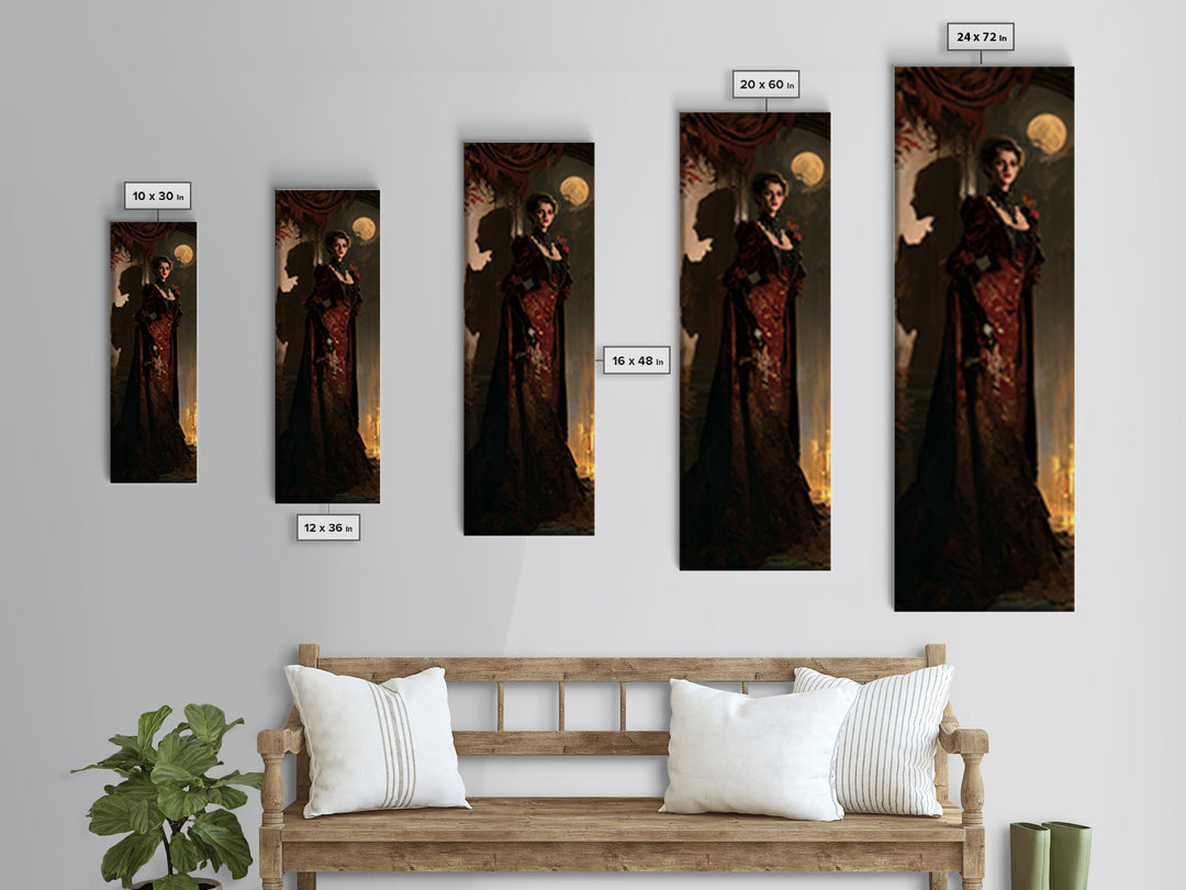 The Velvet Lycan Duchess, Victorian Werewolf Portrait, Tall Narrow Canvas Print, Gothic Home Decor, Spooky Season Decor, Classic Monster Art