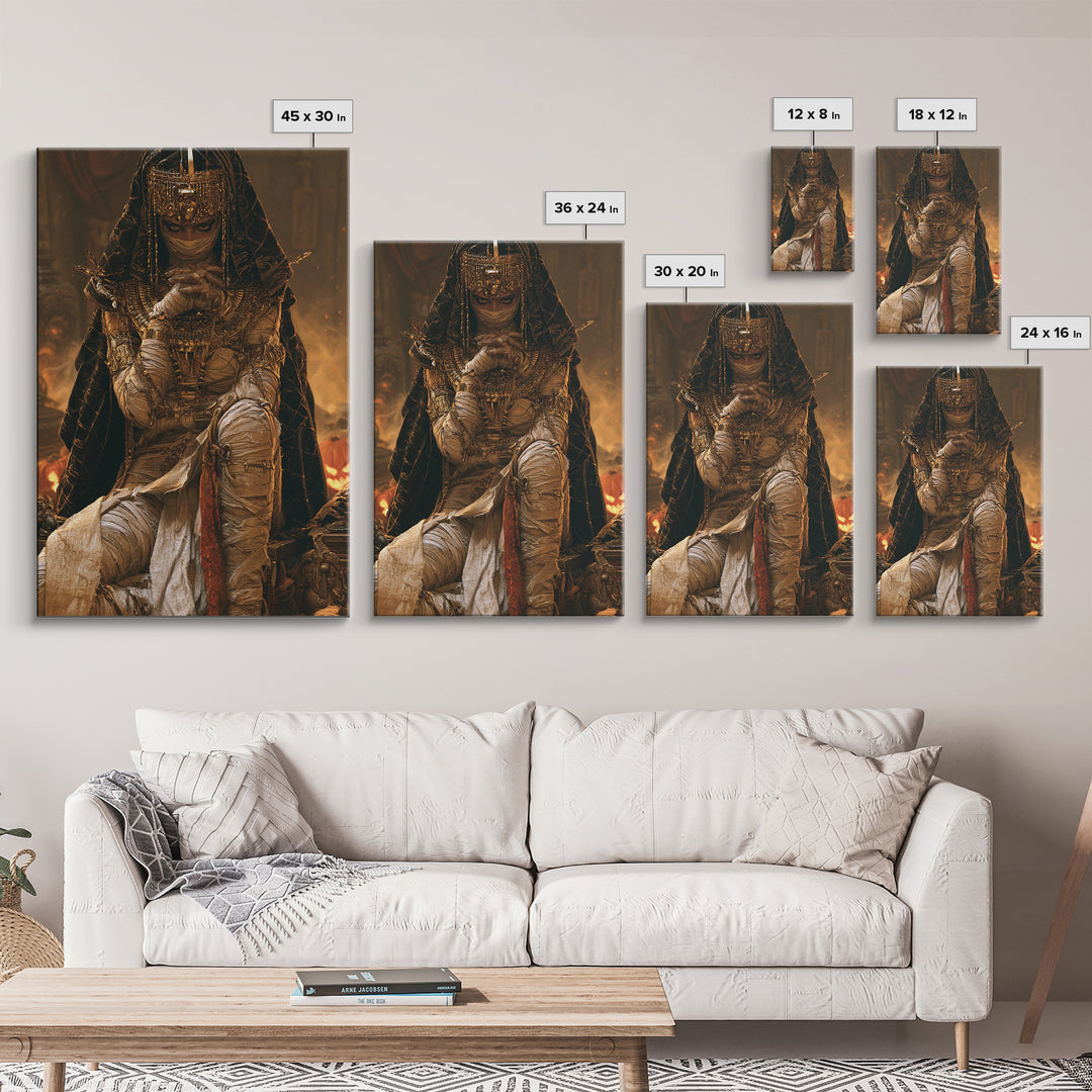 The Scarab Priestess, Victorian Mummy Portrait, Vertical Canvas Print, Macabre Home Decor, Spooky Season Decor, Classic Monster Art