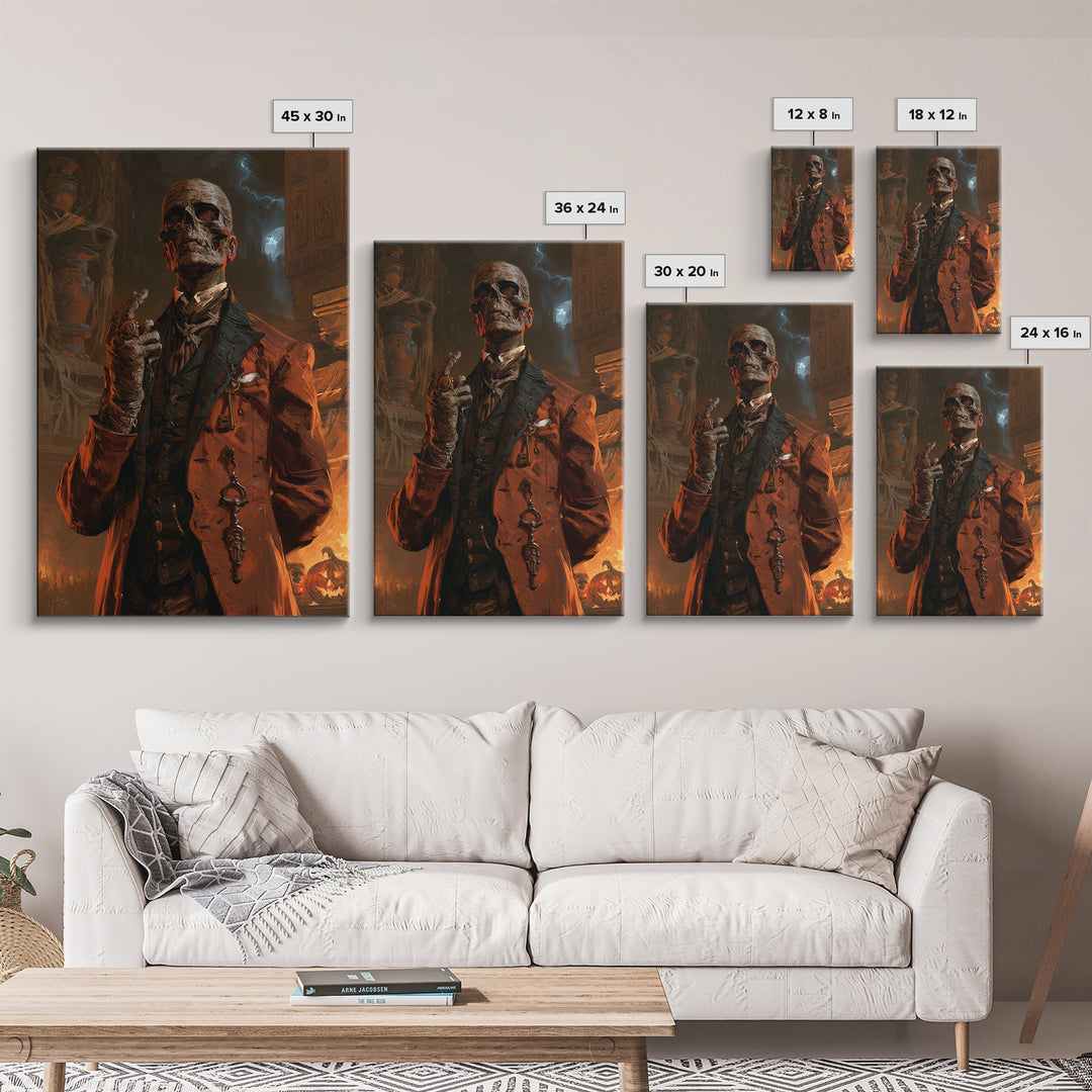 The Linen Baron, Victorian Mummy Portrait, Vertical Canvas Print, Gothic Home Decor, Antique Horror Decor, Classic Monster Art