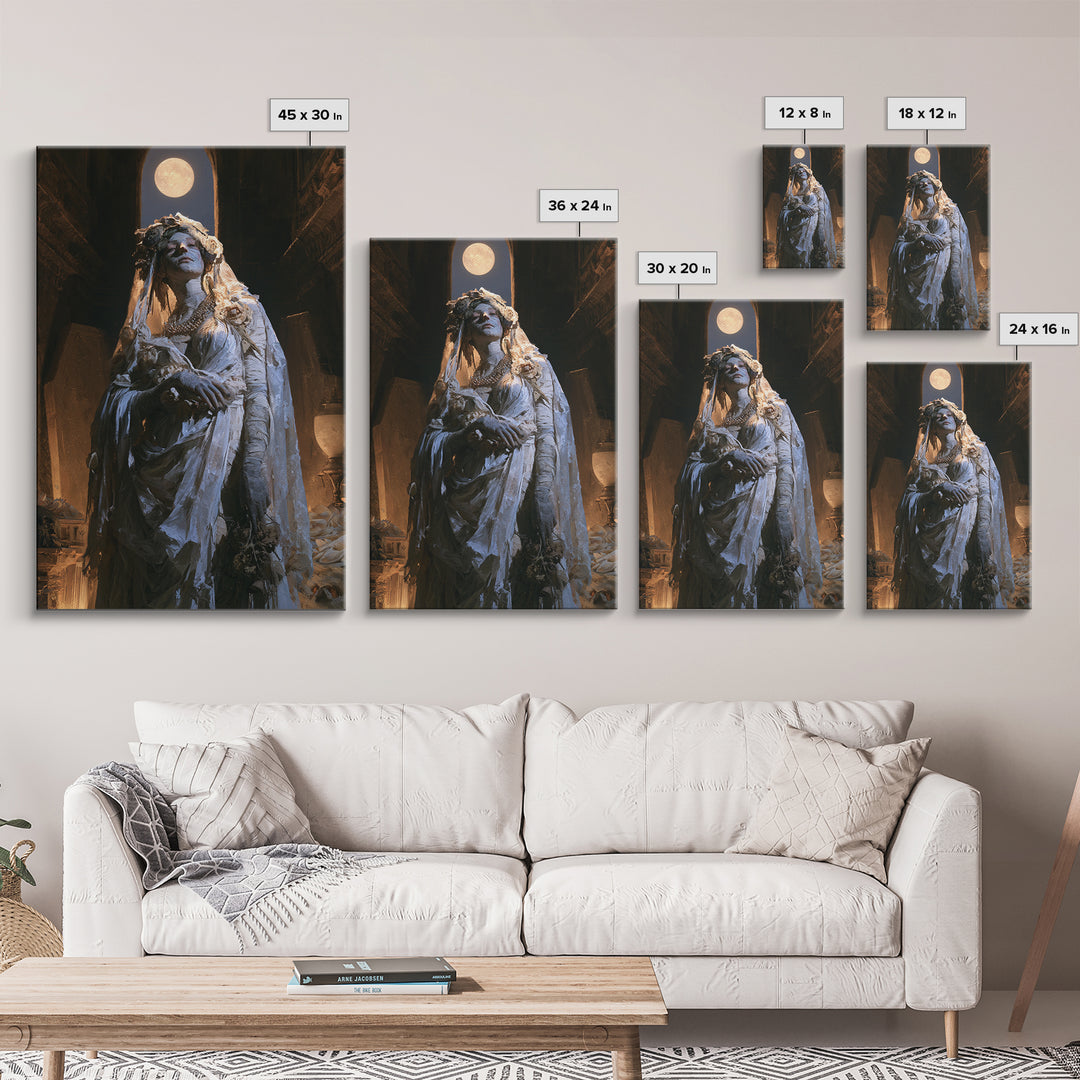 The Mausoleum Bride, Victorian Mummy Portrait, Vertical Canvas Print, Antique Style Decor, Canvas Print, Classic Monster Art