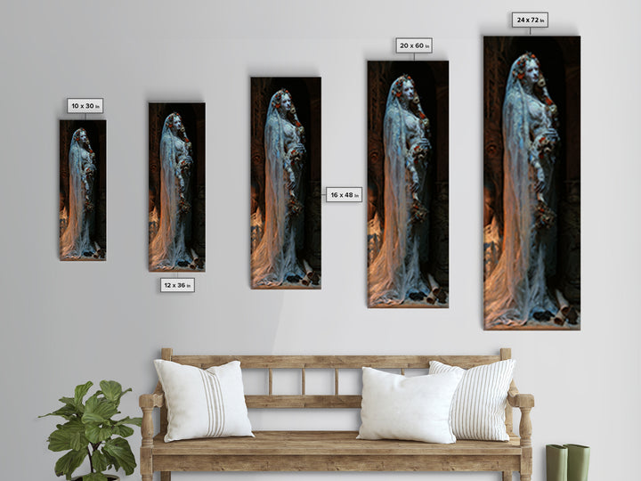 The Mausoleum Bride, Victorian Mummy Portrait, Tall Narrow Canvas Print, Macabre Home Decor, Halloween Portrait Art, Classic Monster Art