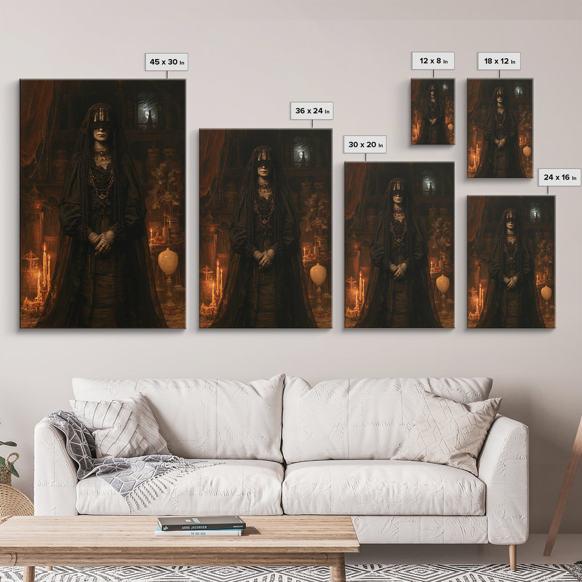 The Canopic Widow, Victorian Mummy Portrait, Vertical Canvas Print, Macabre Home Decor, Spooky Season Decor, Classic Monster Art