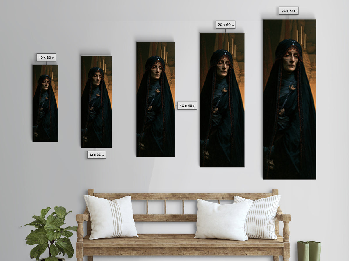 The Canopic Widow, Victorian Mummy Portrait, Tall Narrow Canvas Print, Classic Halloween Decor, Antique Horror Decor, Classic Monster Art