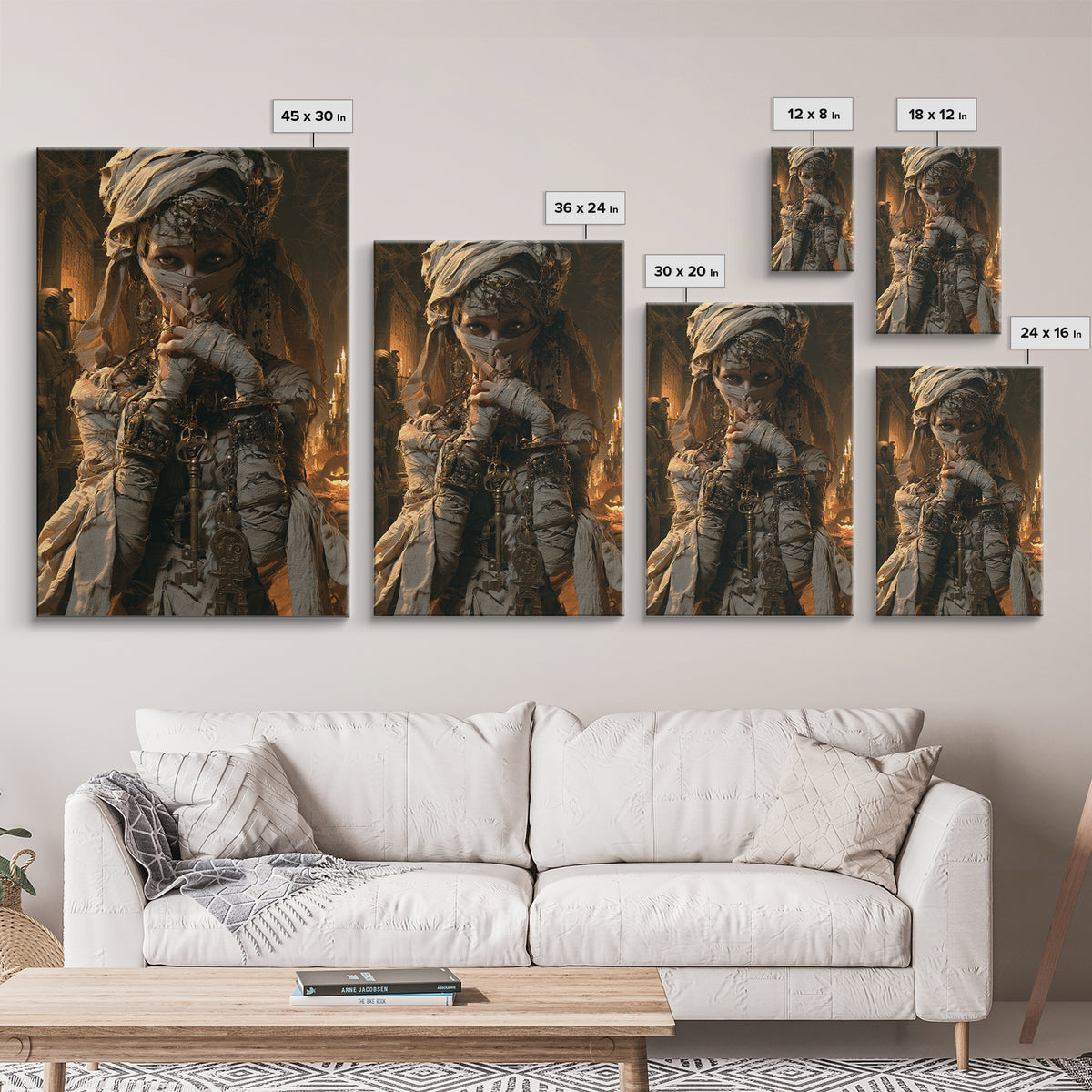 The Pyramid Heiress, Victorian Mummy Portrait, Vertical Canvas Print, Gothic Home Decor, Halloween Portrait Art, Classic Monster Art
