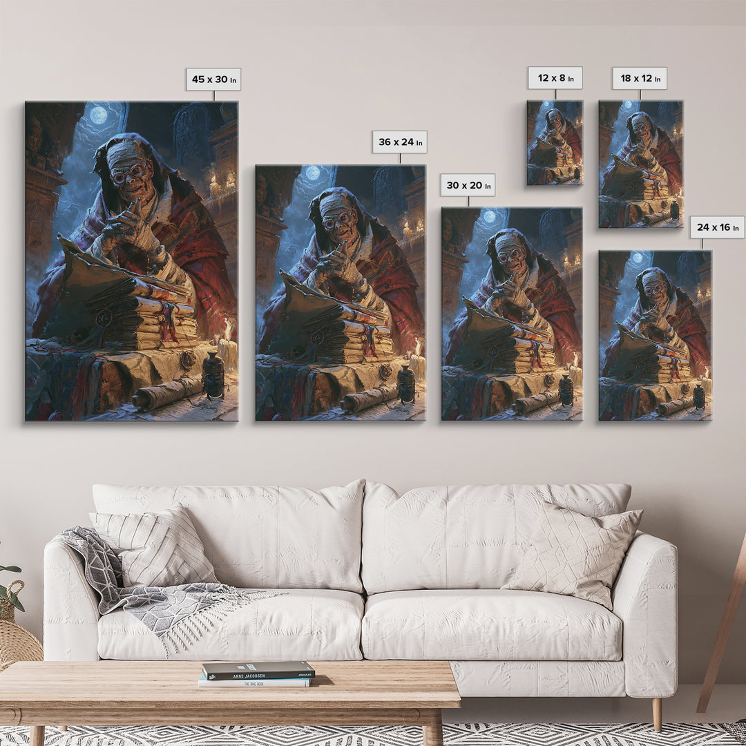 The Desert Archivist, Victorian Mummy Portrait, Vertical Canvas Print, Classic Halloween Decor, Canvas Print, Classic Monster Art