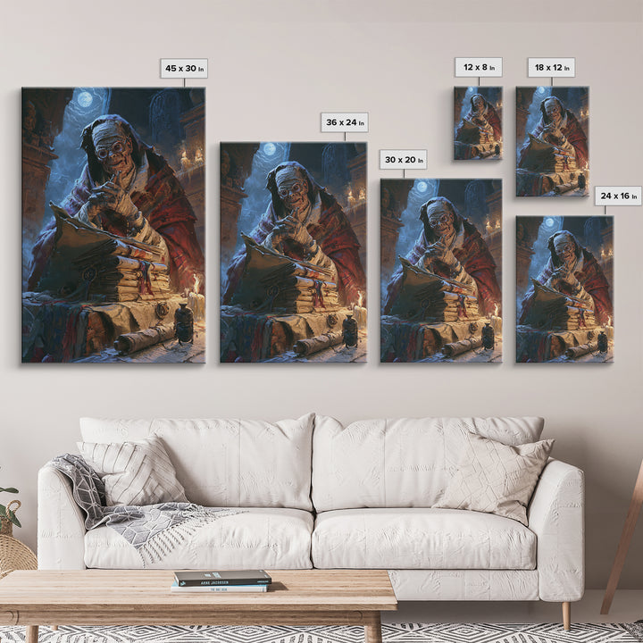 The Desert Archivist, Victorian Mummy Portrait, Vertical Canvas Print, Classic Halloween Decor, Canvas Print, Classic Monster Art