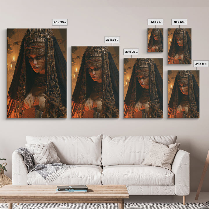 The Lost Nile Countess, Victorian Mummy Portrait, Vertical Canvas Print, Antique Style Decor, Halloween Portrait Art, Classic Monster Art